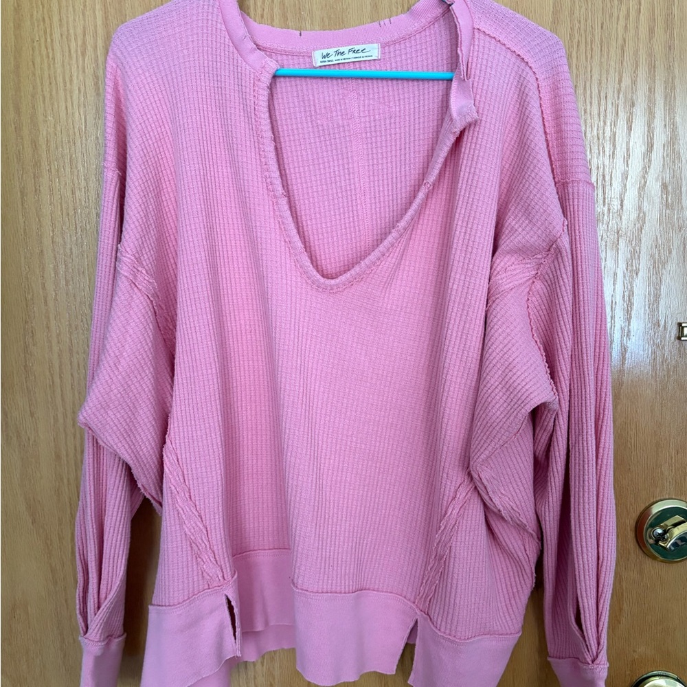 We The Free Pink Waffle Knit Top